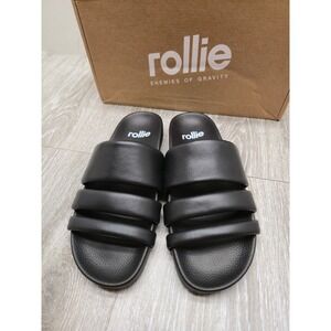 Rollie Tide Black Leather Padded Triple Strap Slide Sandals Womens 37 (6.5 US)